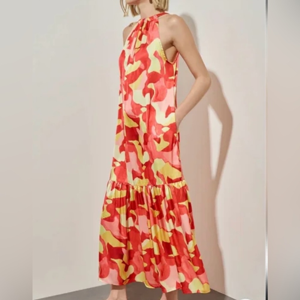 Ming Wang Size M Abstract Print Sleeveless Halter Maxi Dress Party Vacay New